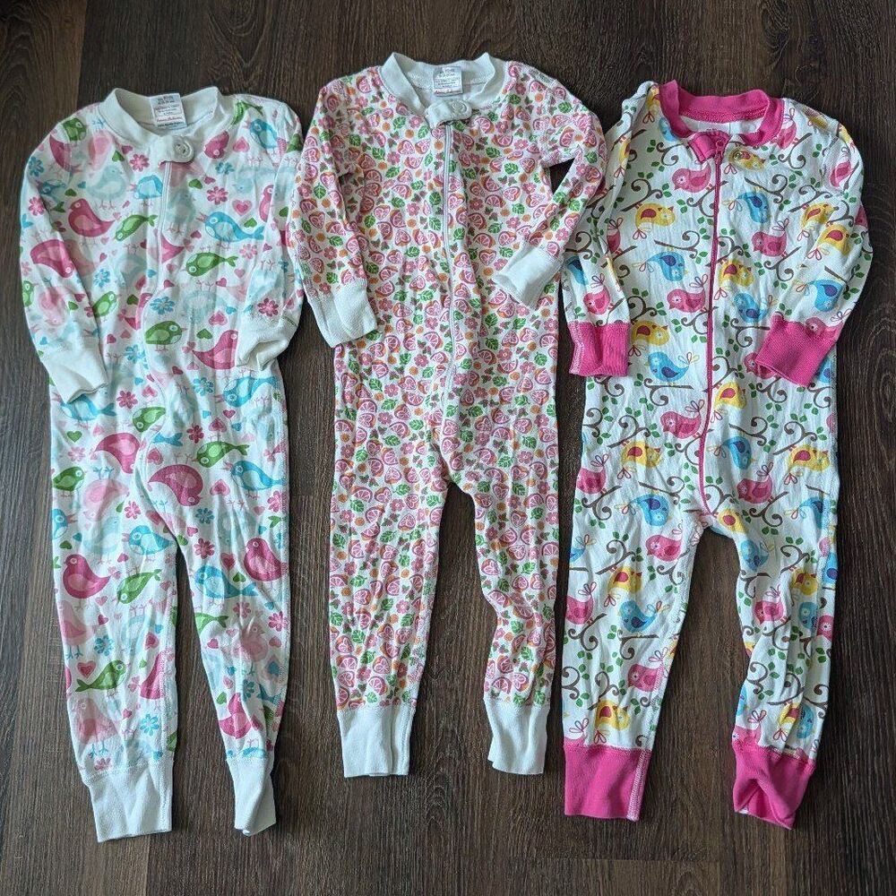 Hanna Andersson Sweet Birds/Floral Fruit Cotton Sleeper Pajamas Bundle 18-24m
